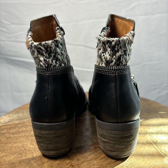 Boho Outdoor Leather Booties 7.5 Knit Cuff Side Zip Fall Ankle Boot - Picture 6 of 16